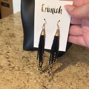 BWT BOUTIQUE Black and Gold beaded Tassel Earrings